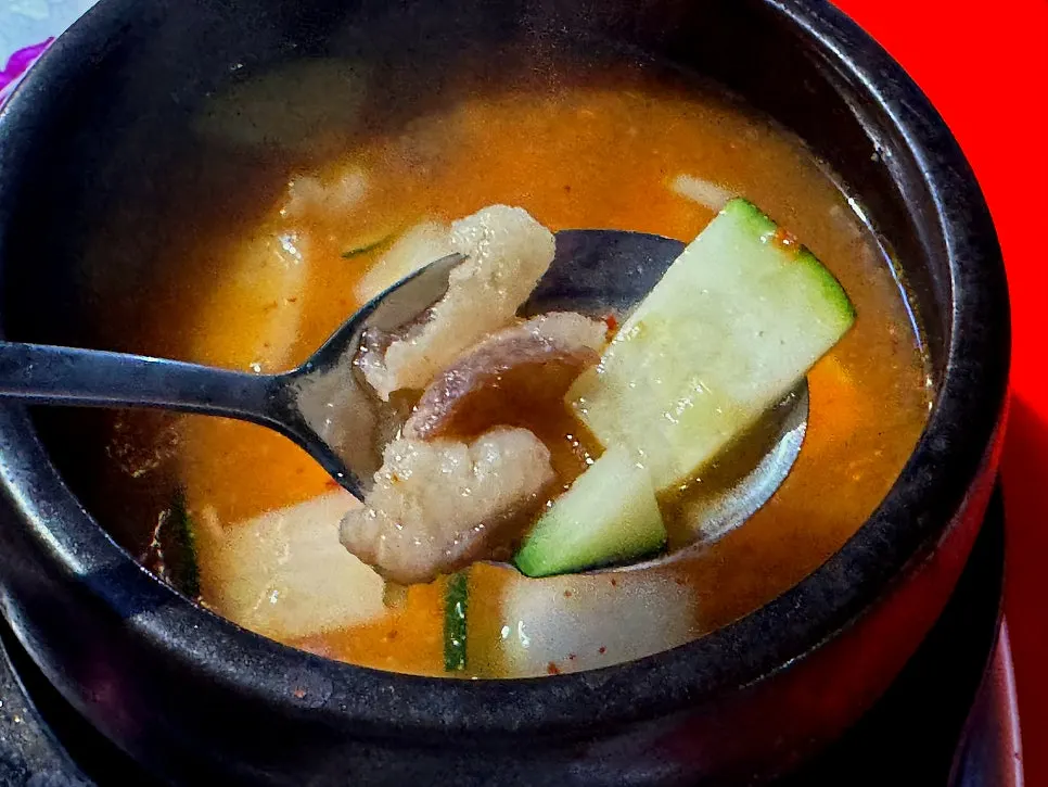 Doenjang jjigae broth with brisket and tofu