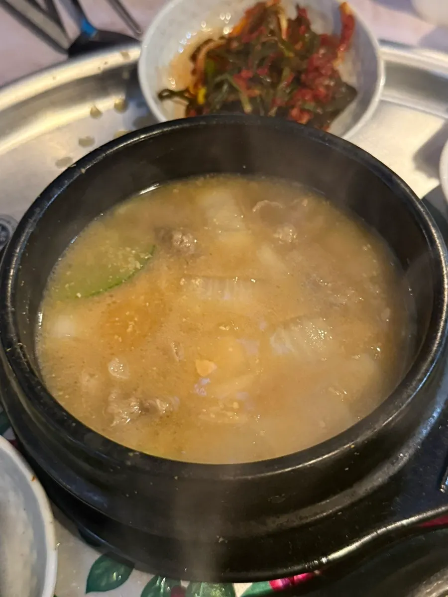 A bowl of Chowon Restaurant's fresh mussel doenjang stew