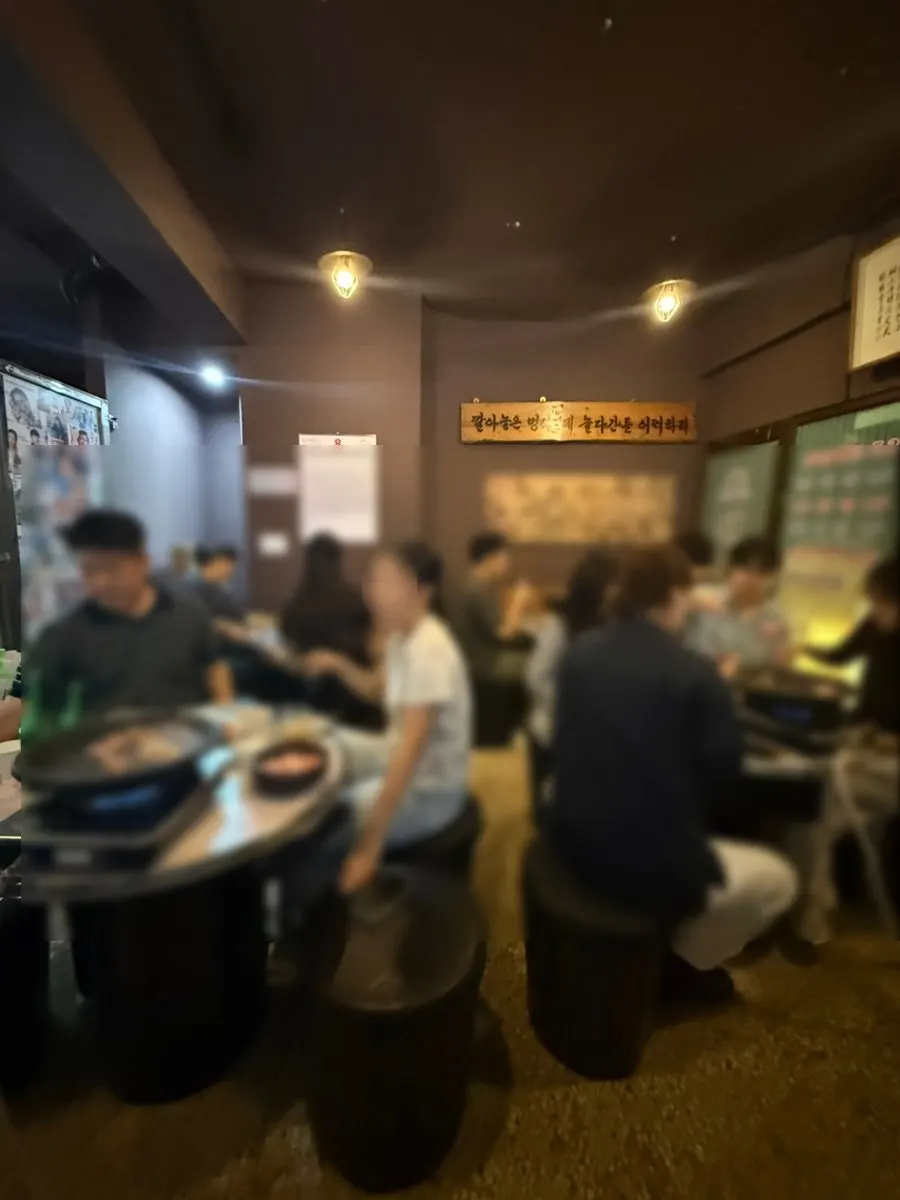 The griddle and table at Chowon Restaurant after finishing the meal