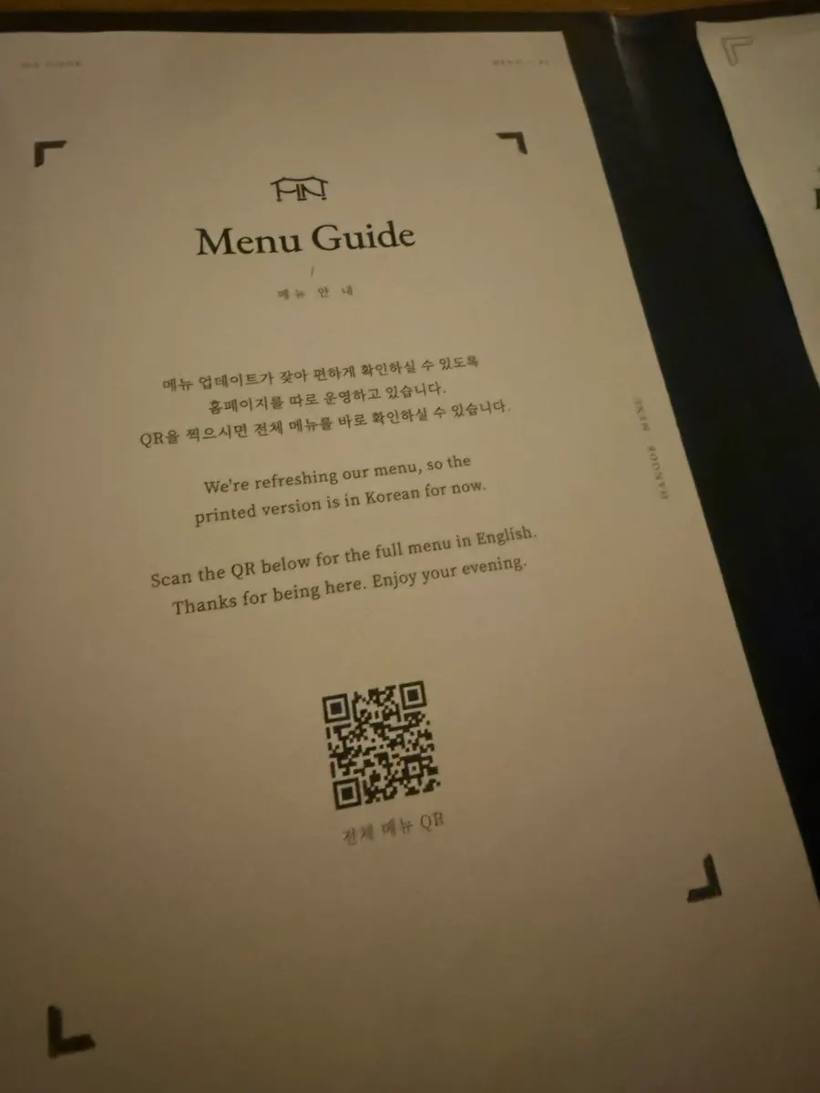 Cocktail menu divided into Original, Chagyeong, and Classic