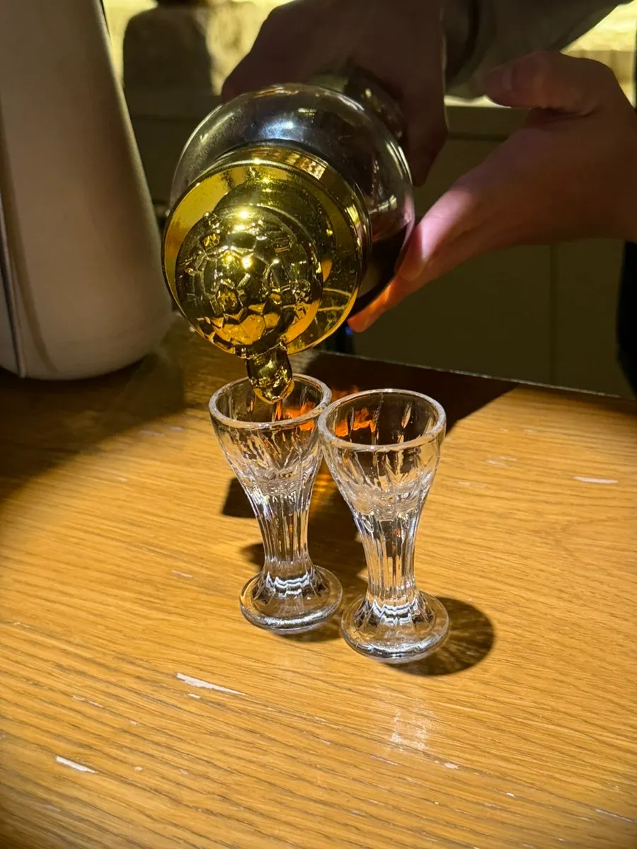 Close-up of the Korean-style ginseng liquor bottle