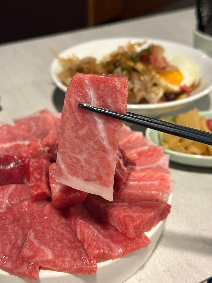 A close-up of the bluefin tuna served in the course