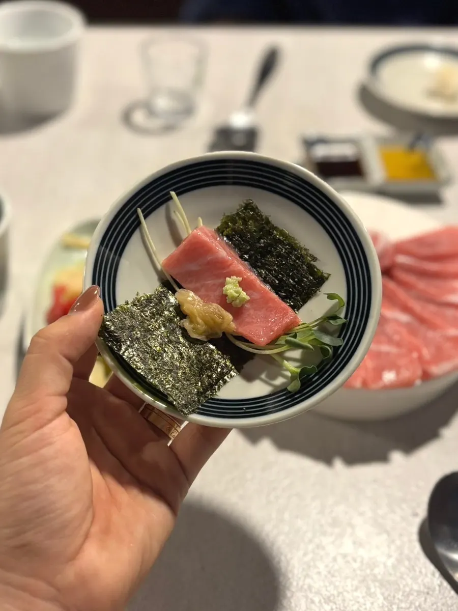 Tuna wrap topped with wasabi and white kimchi