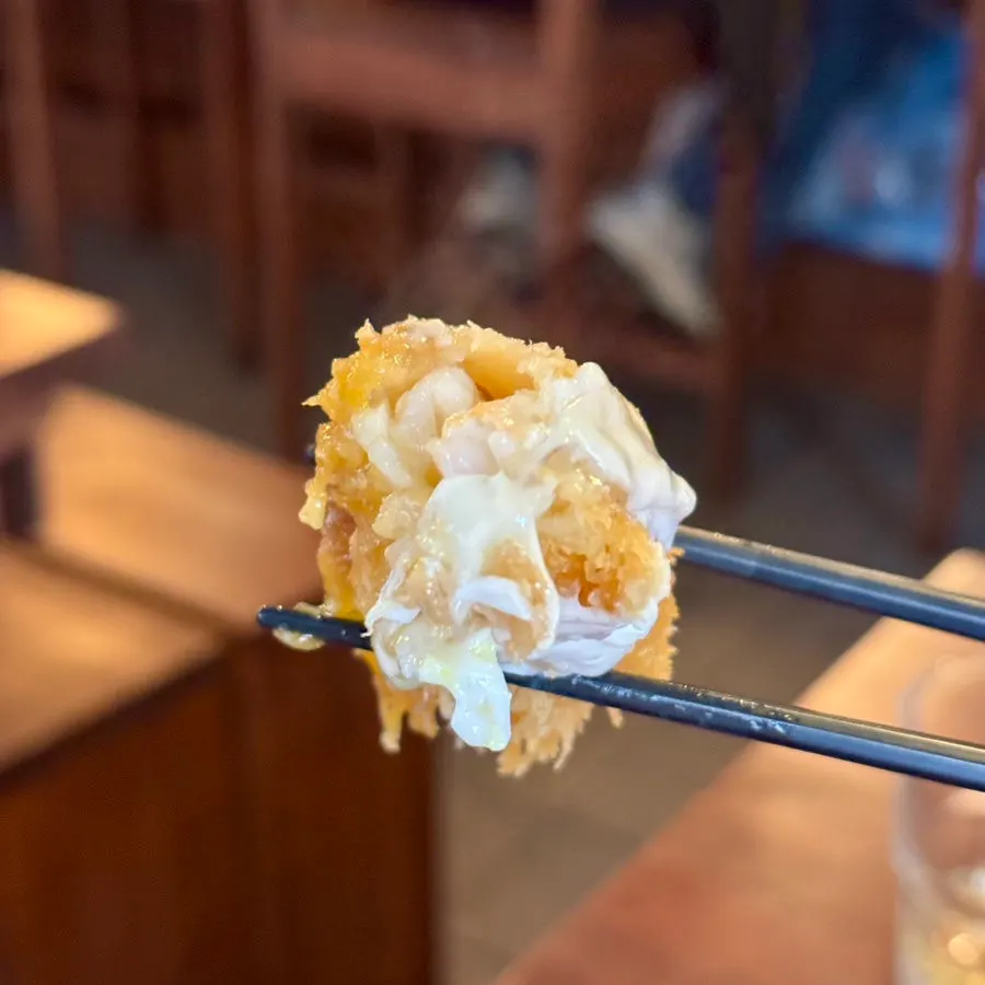 Close-up of egg-covered mix katsu-don