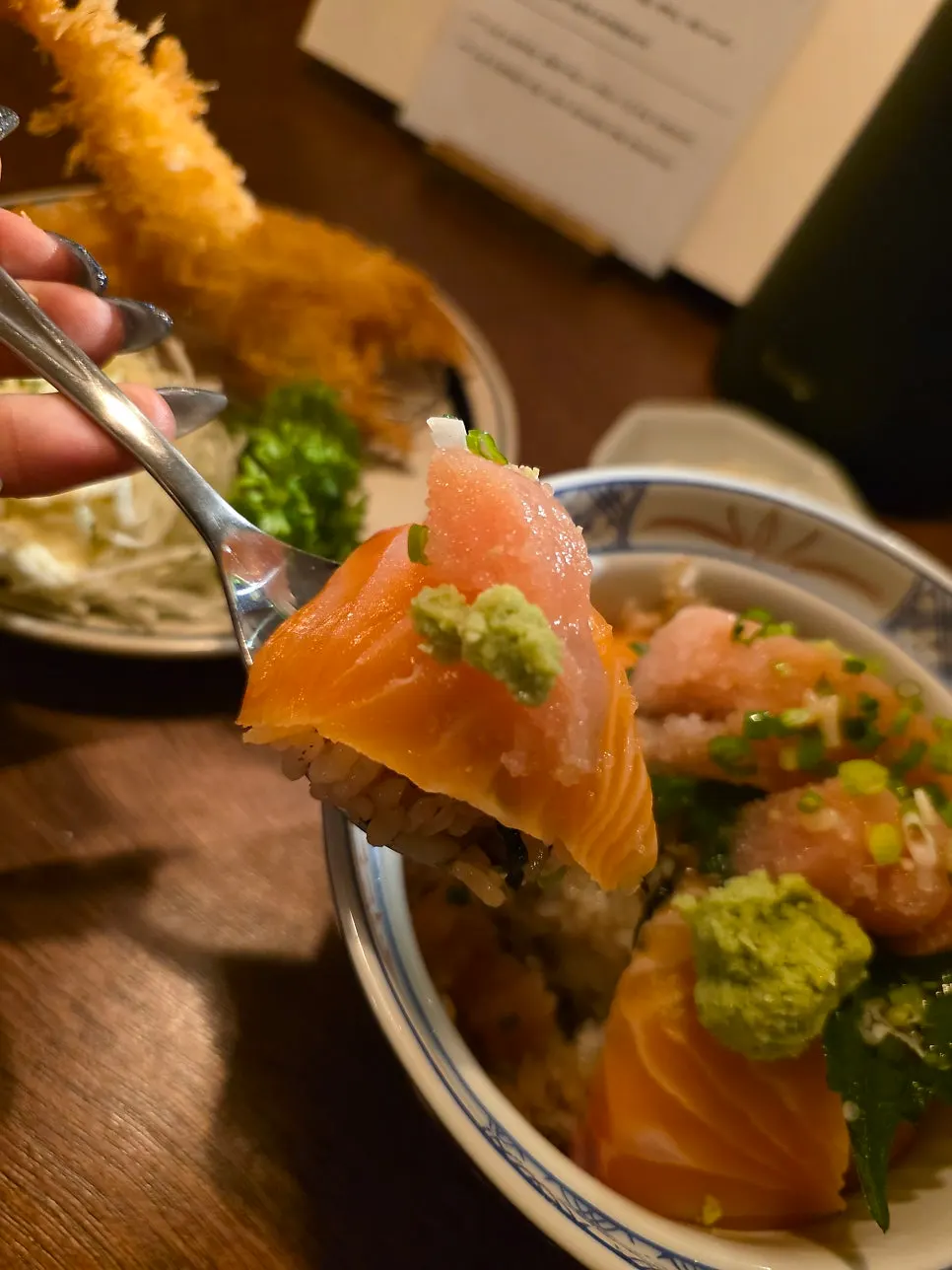 Sake tarako-don topped with generously cut salmon and white pollock roe