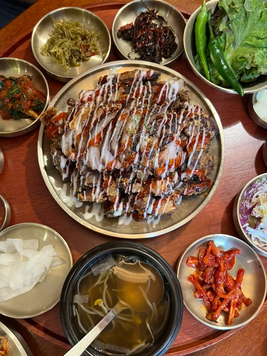 Close-up of fried jokbal with crispy batter