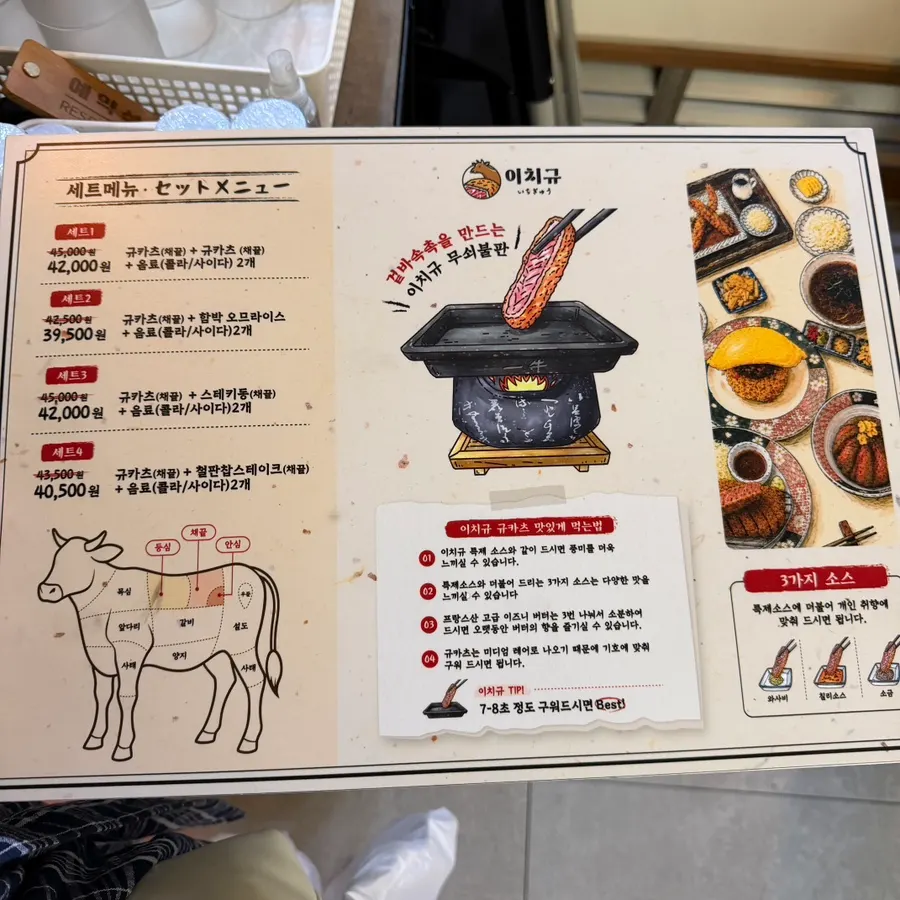 Set and side menu board at Ichigyu Gwanghwamun Branch