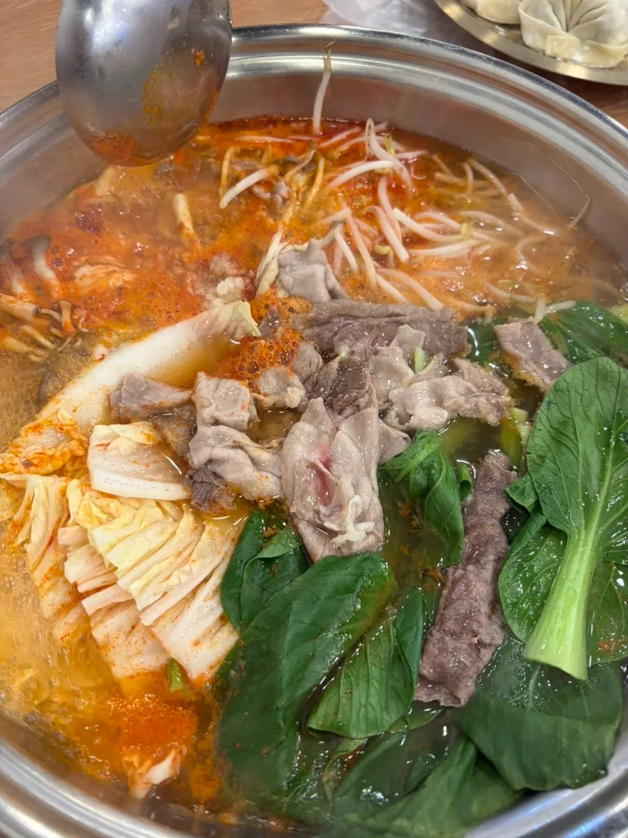 Dumpling hot pot with vegetables and meat