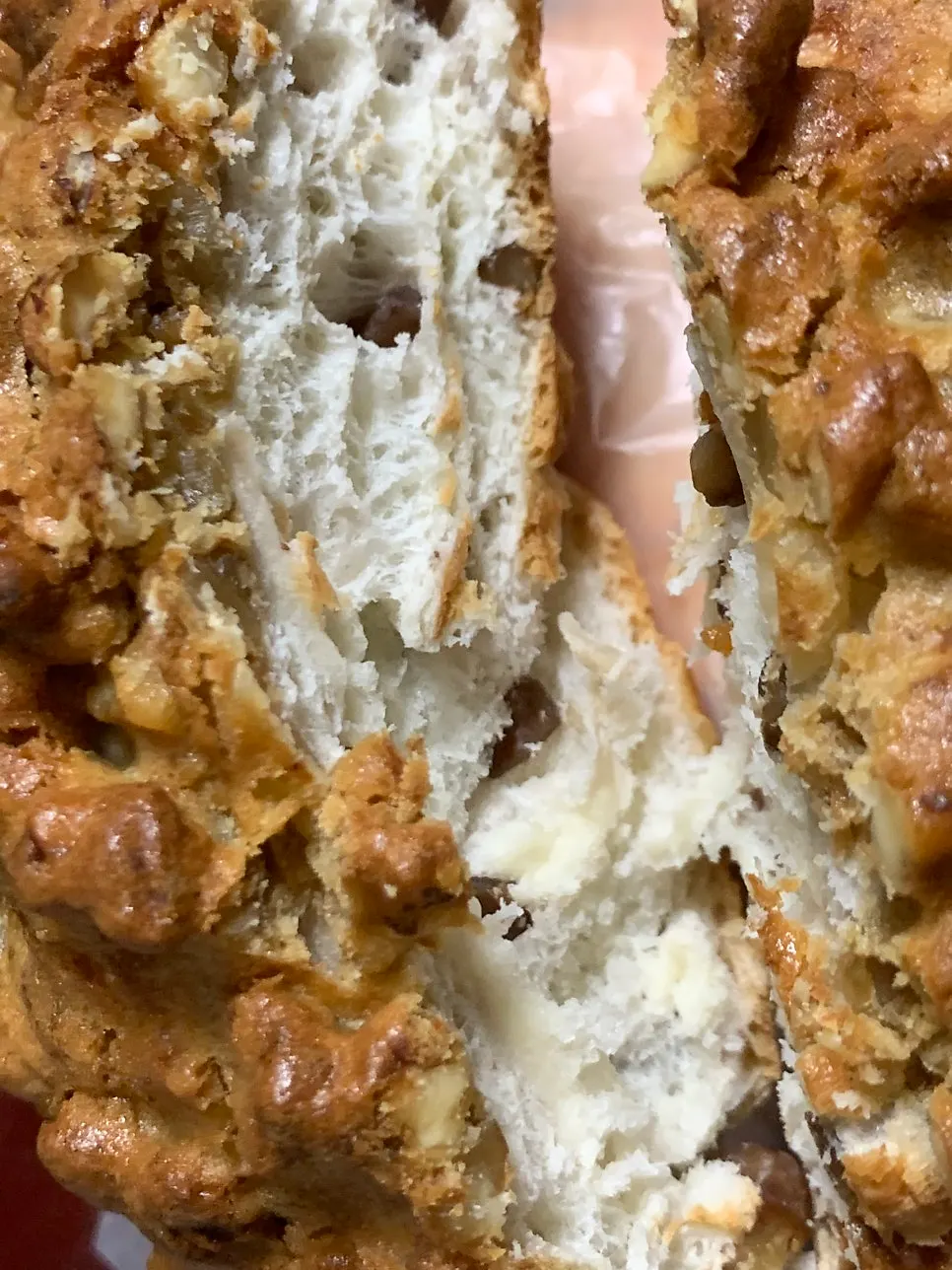 Cross-section of walnut bread showing walnut pieces
