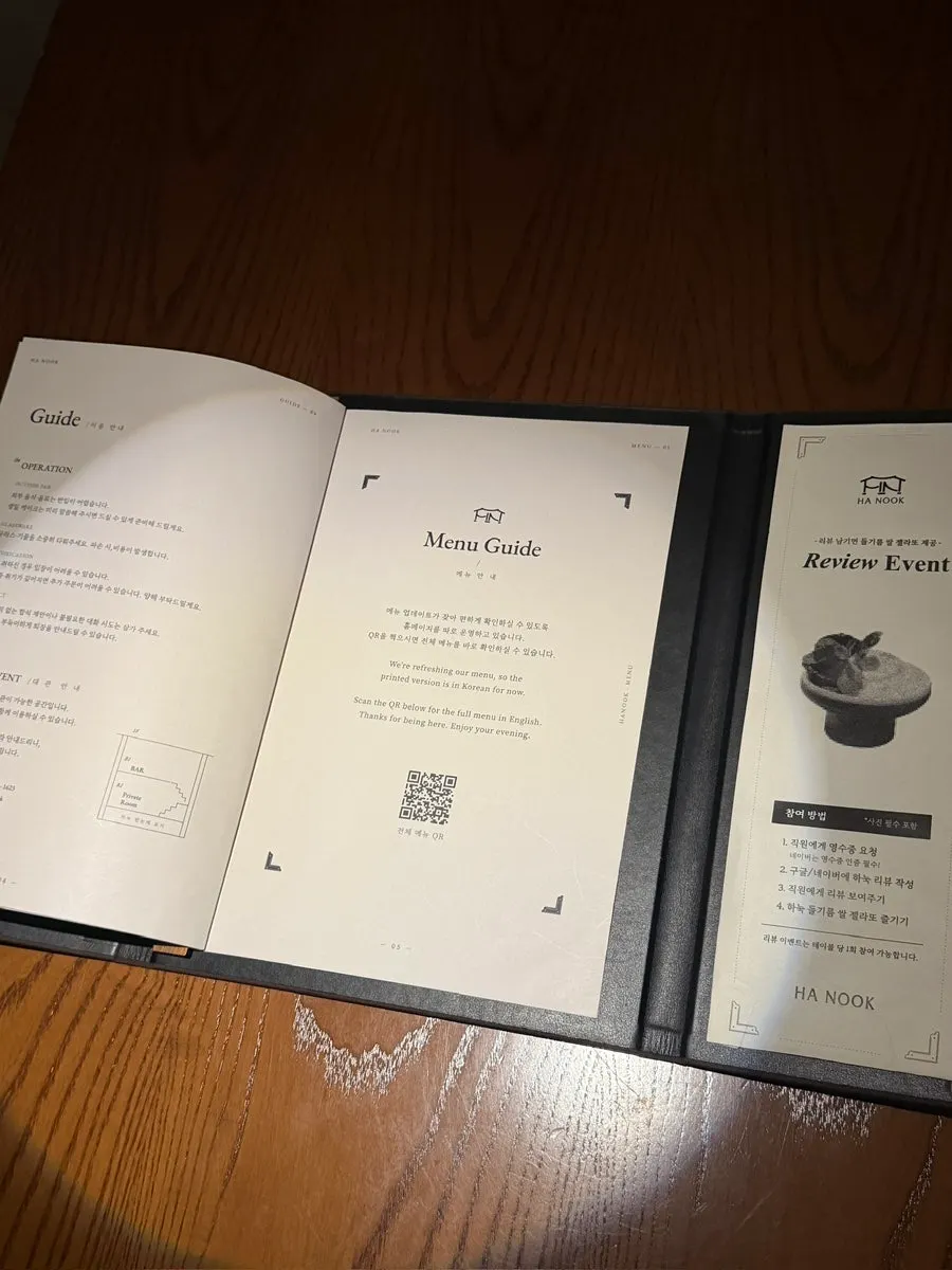 Detail of Hanuk's menu and table lighting