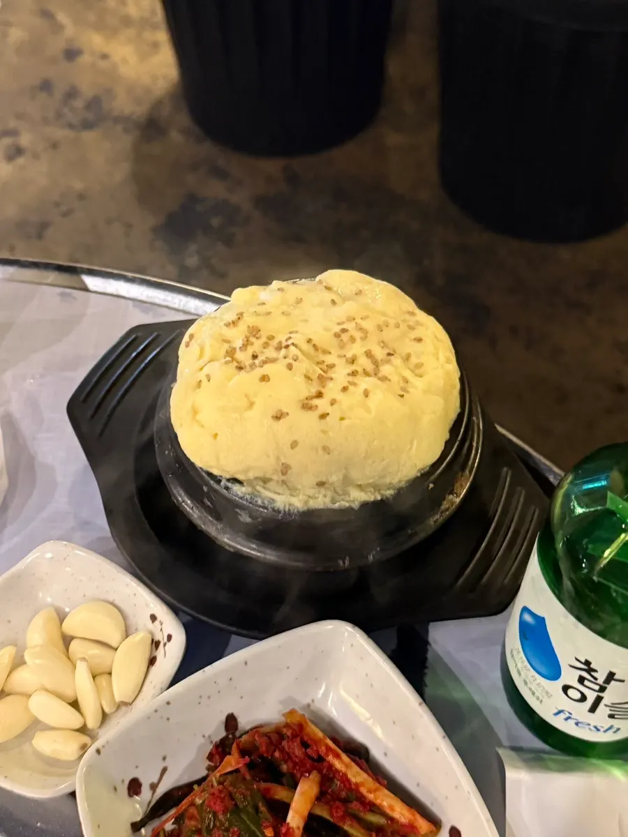Steamed egg risen up in a bowl