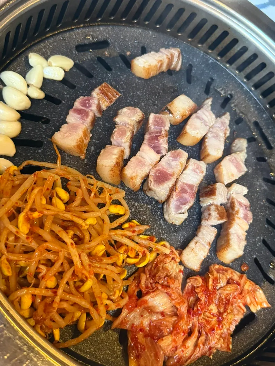 구운 파김치와 삼겹살 한 쌈