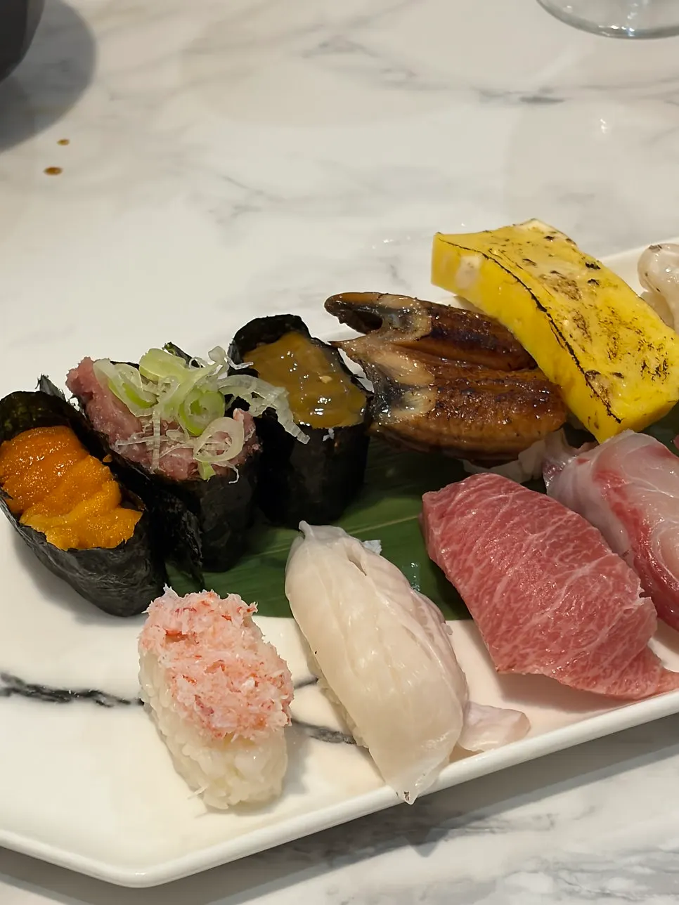 A full plate of the 17-piece premium sushi set