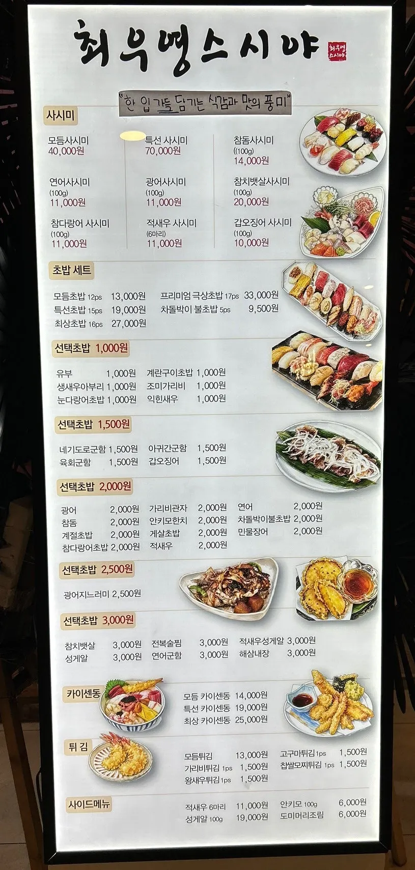 Choe Uyeong Sushiya sushi menu