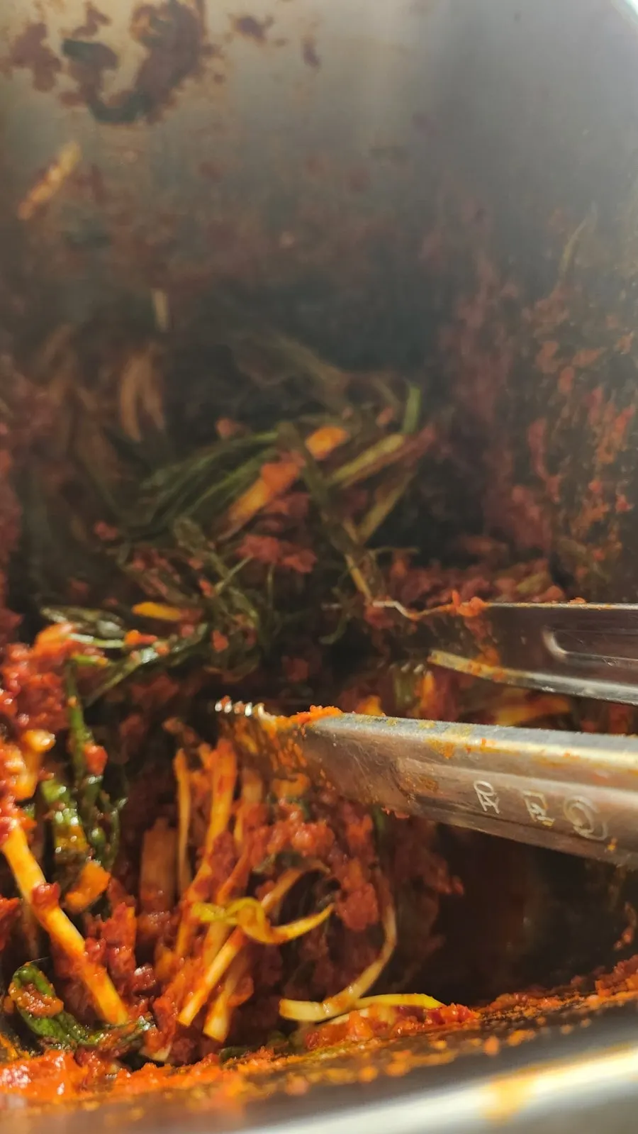 A plate of Meongseokjip's house-made green onion kimchi