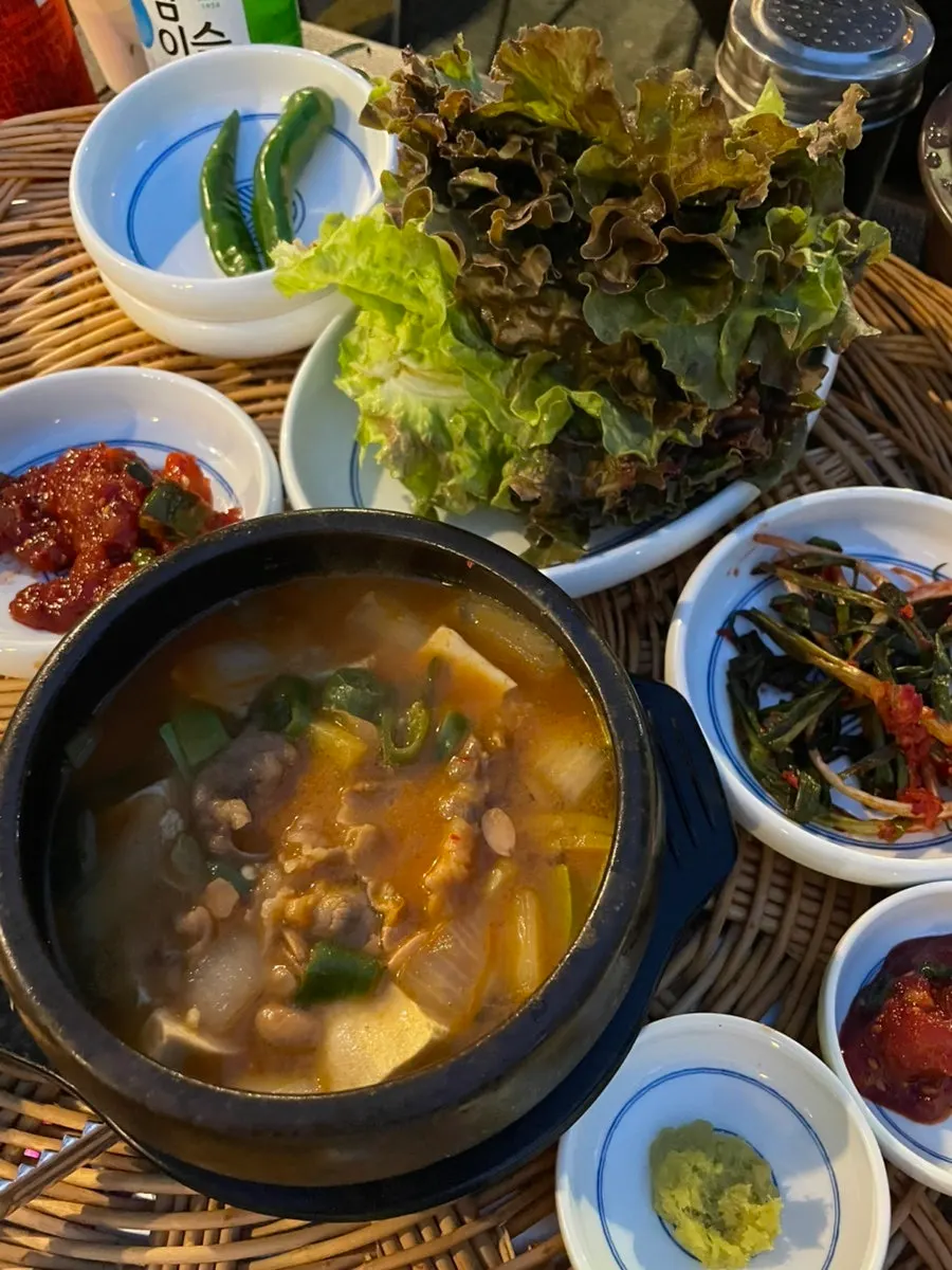 Doenjang stew broth loaded with brisket