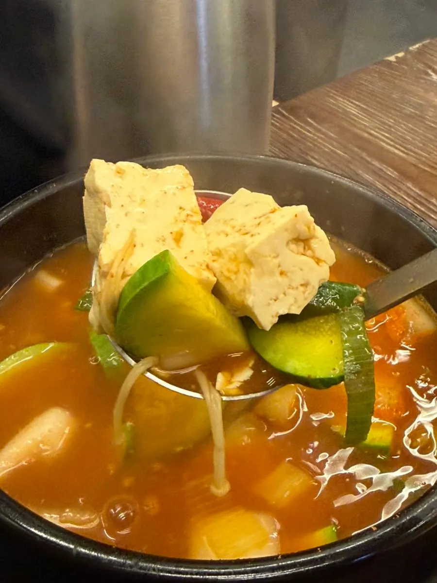 Doenjang jjigae served alongside naengmyeon