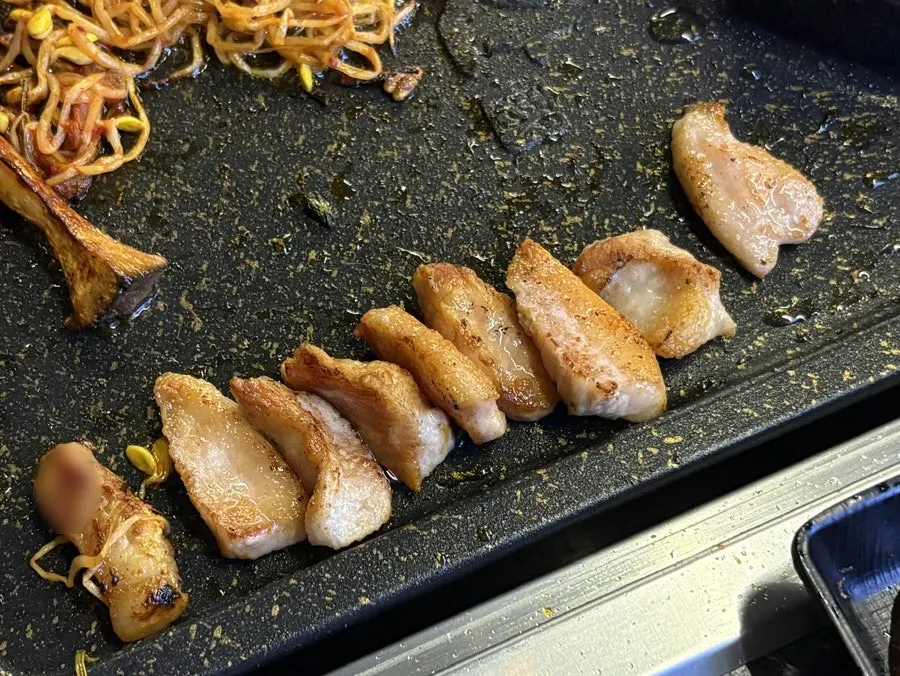 Grilled potato, pork belly, and minari combo
