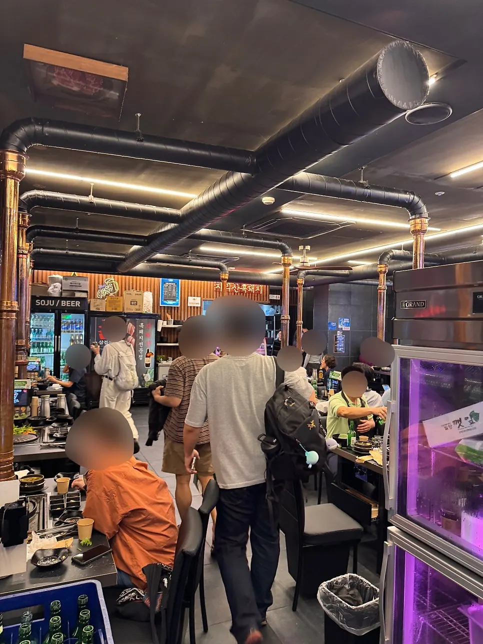 Dark-toned interior of the Korean BBQ restaurant