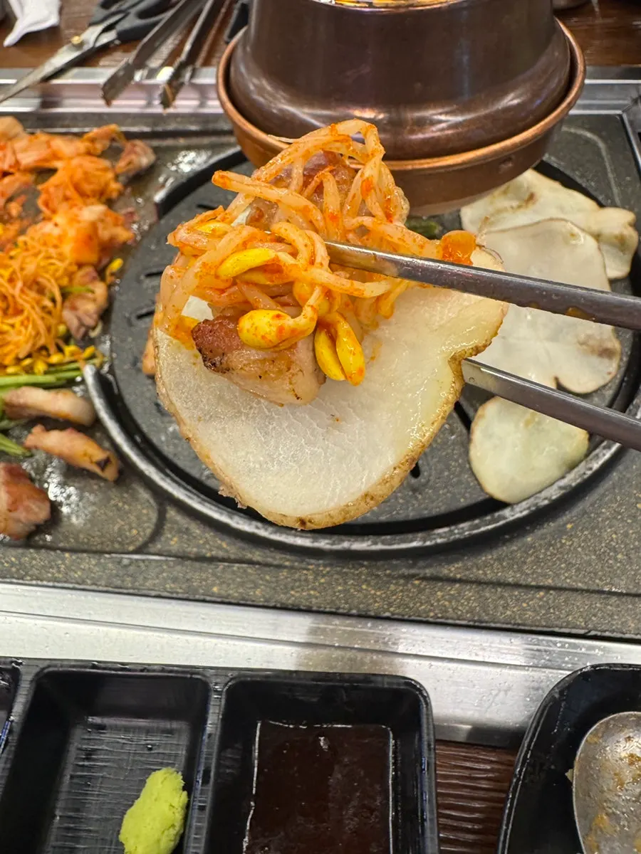 肉與馬鈴薯薄片一起烤的組合