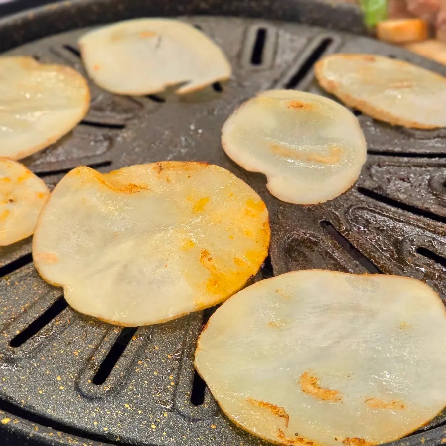 Thin potato slices grilled golden like potato chips