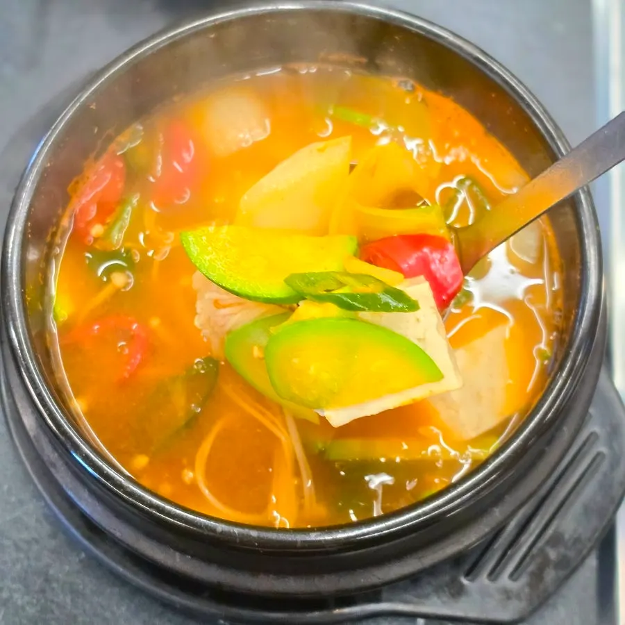A hearty stone pot of doenjang stew