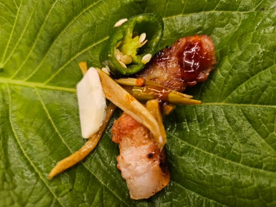 Grilled potato and mushroom garnish