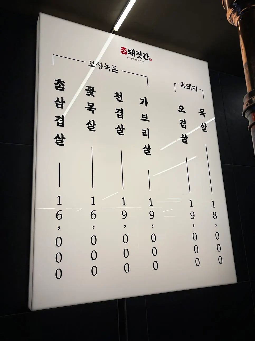 Menu board listing Boseong Nokdon and black pork