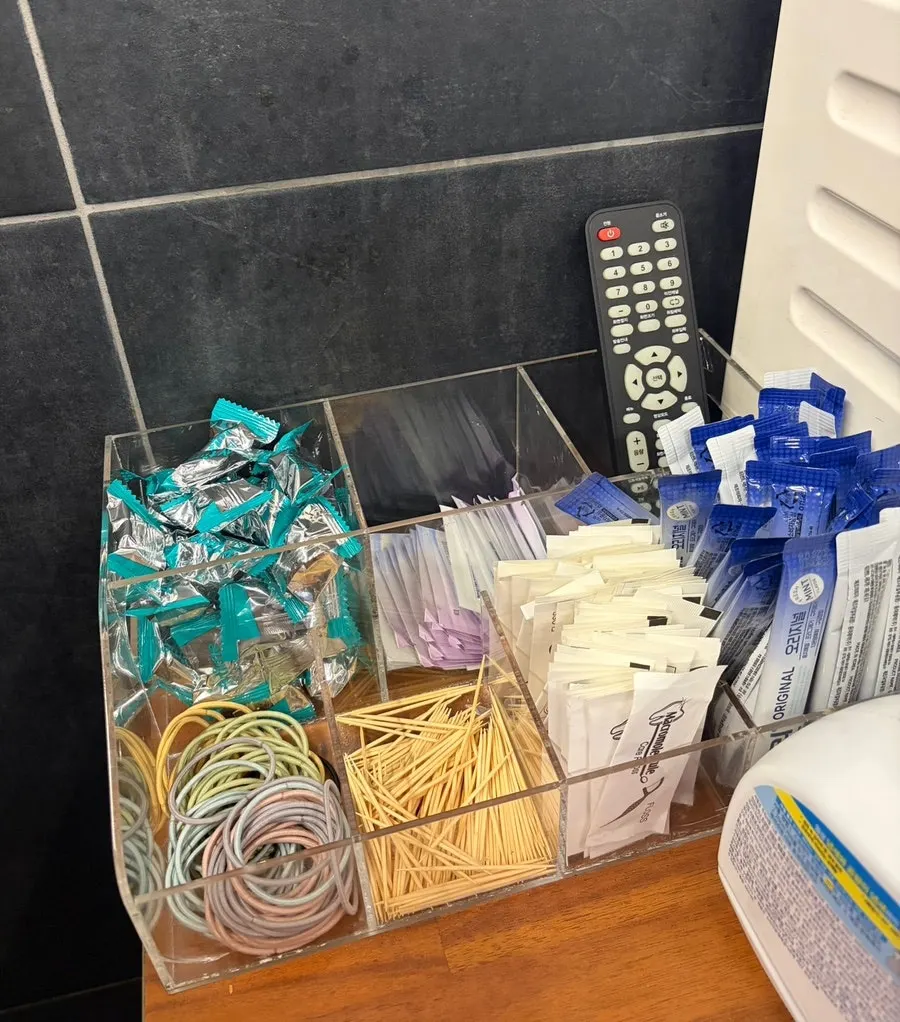 Post-meal convenience item corner near the entrance