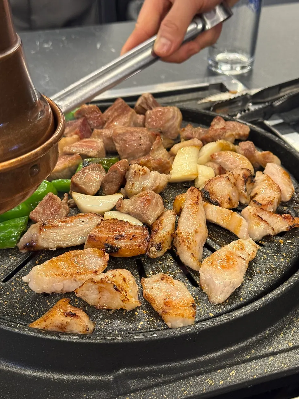 Thick cuts of grilled pork neck and pork jowl
