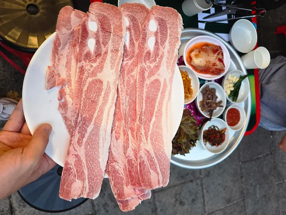 Plate of frozen pork belly for two at Chowon Restaurant