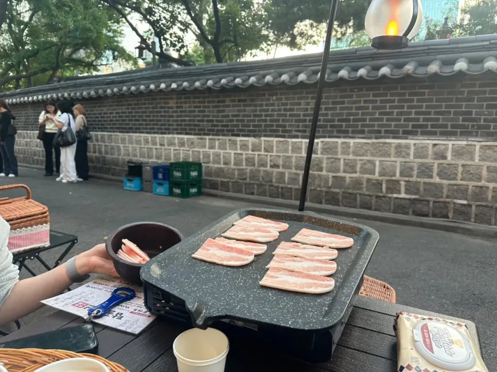 Frozen pork belly placed on the grill