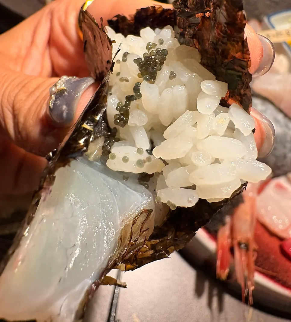 Close-up of a soft piece of aged sashimi