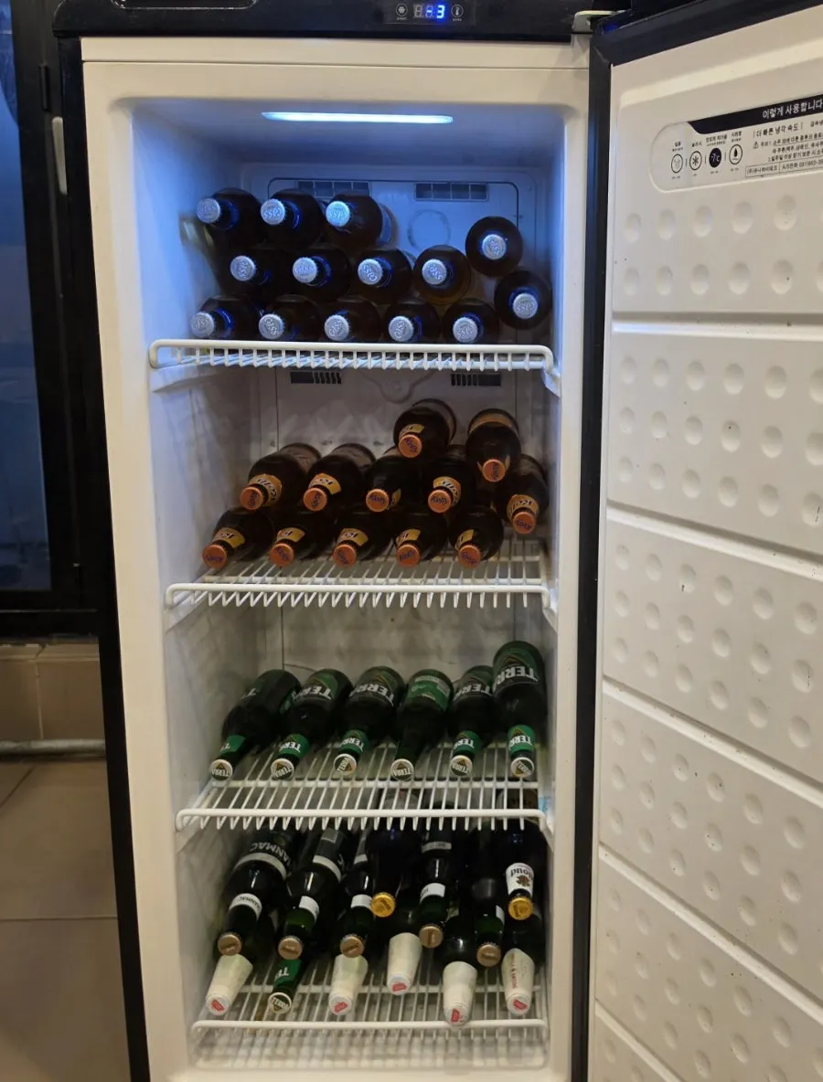 Beer fridge with drinks on display