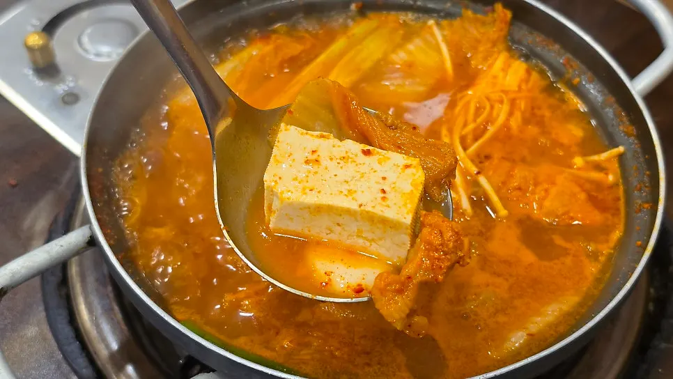 Kimchi stew loaded with meat and tofu