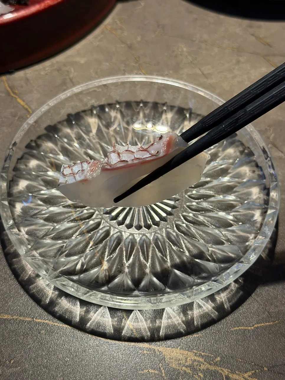 Close-up of aged red seabream sashimi