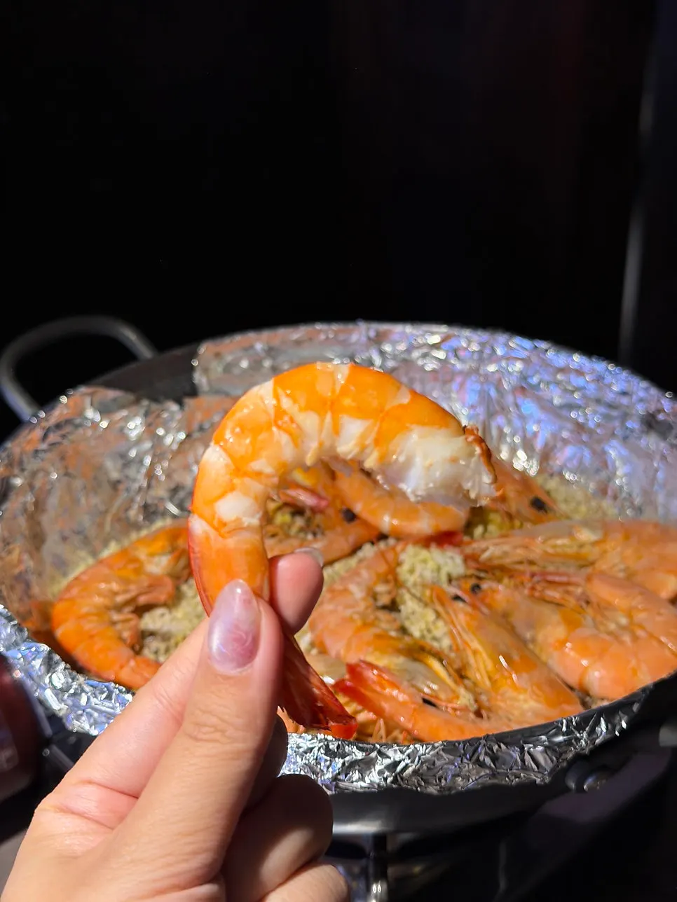 Plump salt-grilled shrimp fully cooked