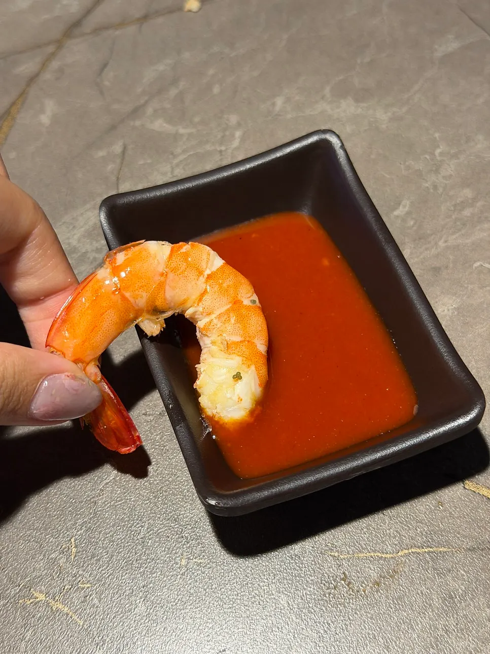 A peeled salt-grilled shrimp