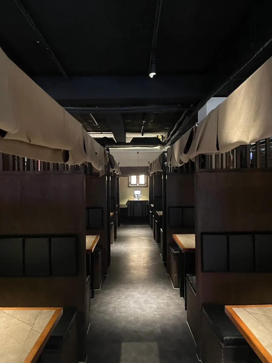 Private seating separated by partitions