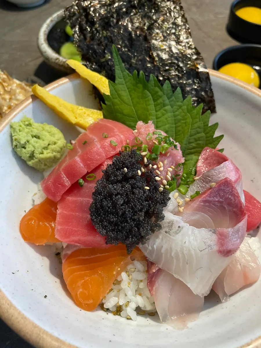 Close-up of the kaisendon sashimi arrangement