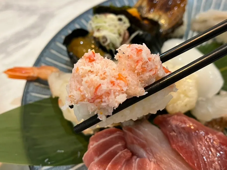 Close-up of thick fish cuts on the premium sushi set