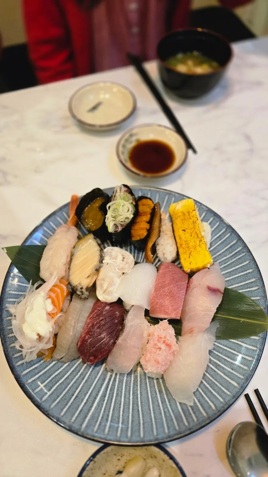 Close-up of the top-grade sushi plate