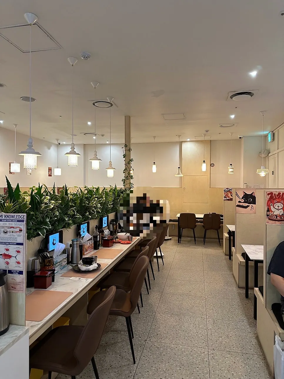 Bar-style counter seats good for solo dining