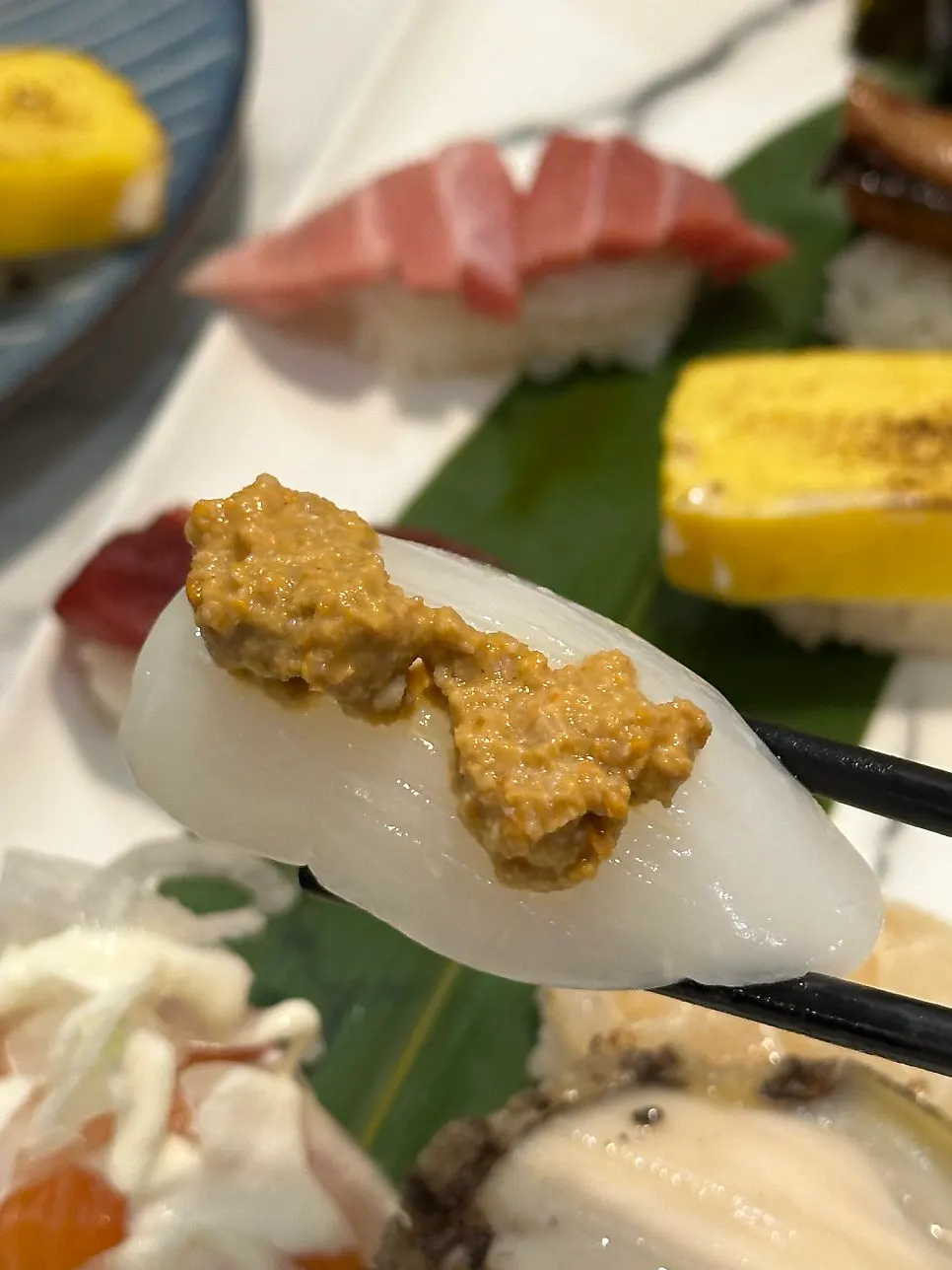 Close-up of white fish sushi