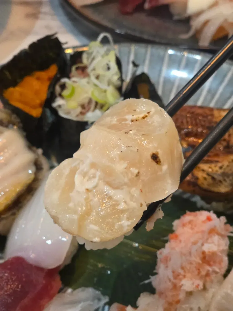 Close-up of white-fleshed fish sushi