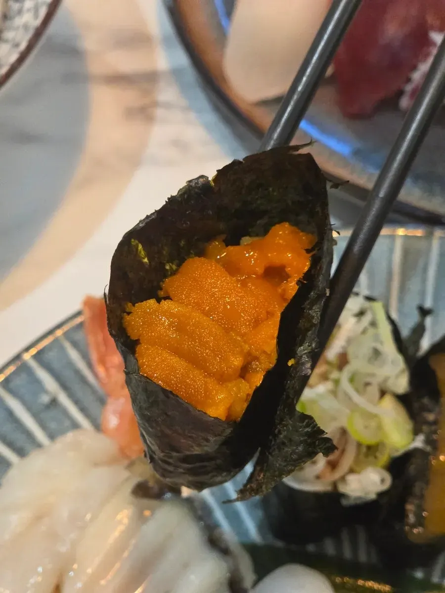 Close-up of salmon and tuna sushi