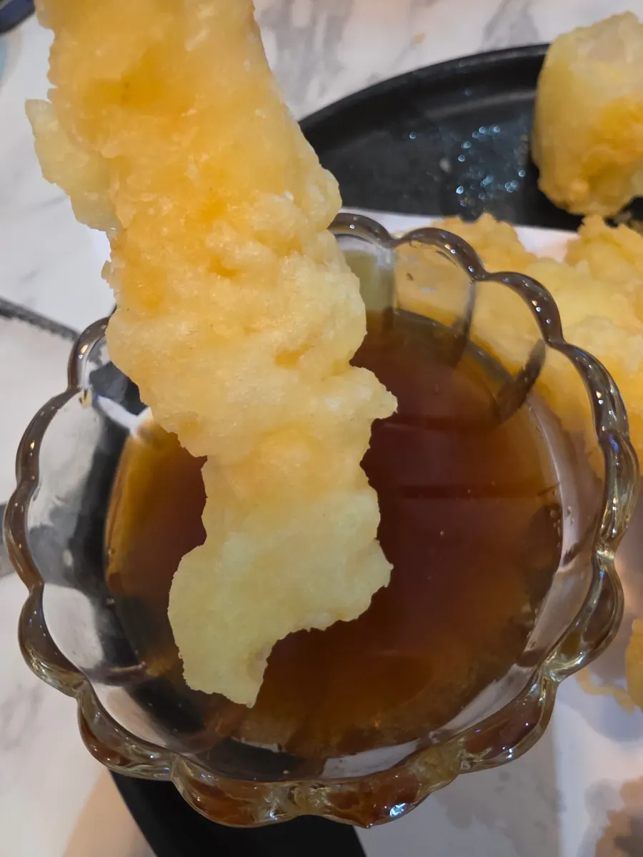 Large shrimp tempura and mochi tempura