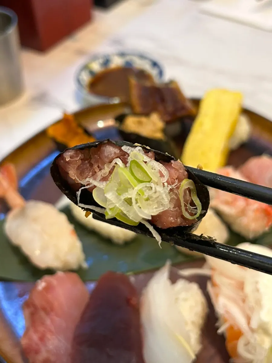 Sushi plate including red shrimp