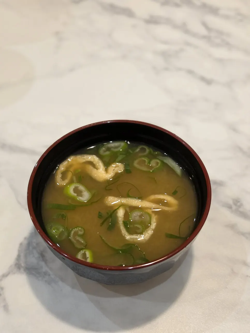 Warm soup with fried tofu