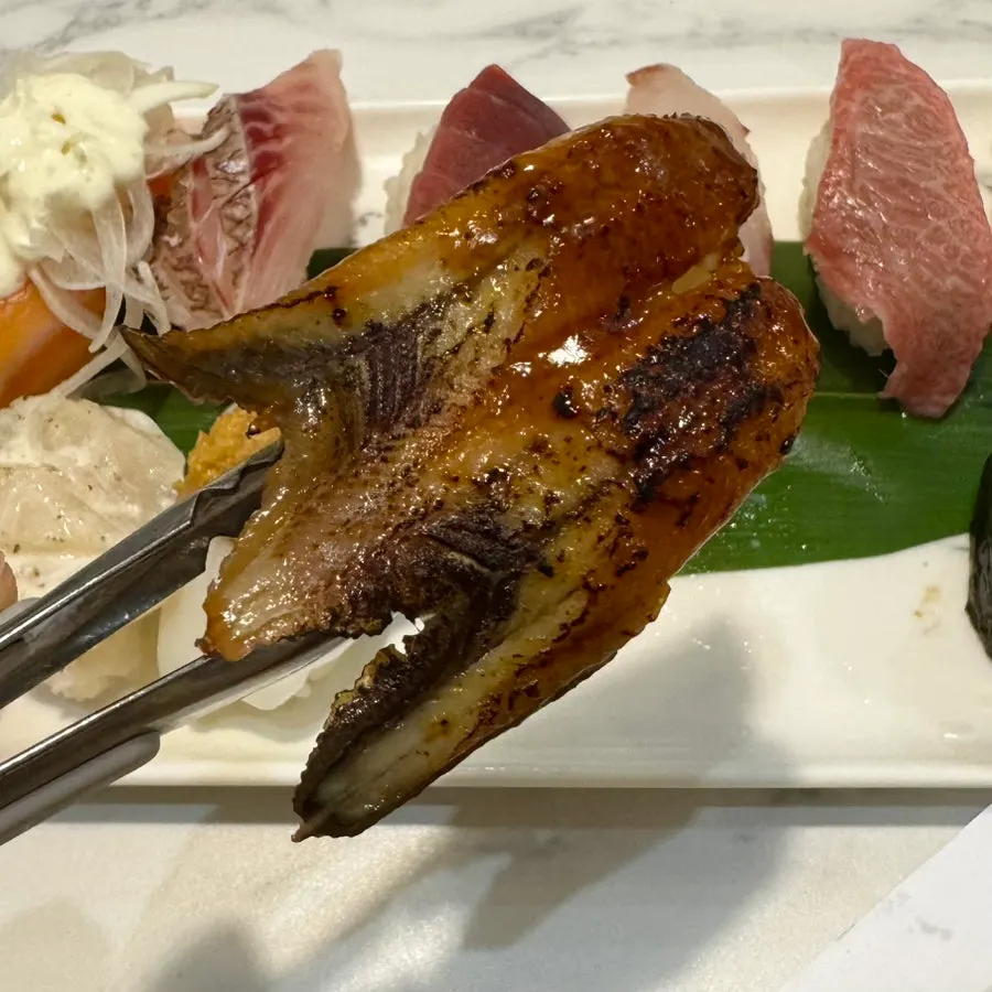 Close-up of eel sushi in the premium sushi set